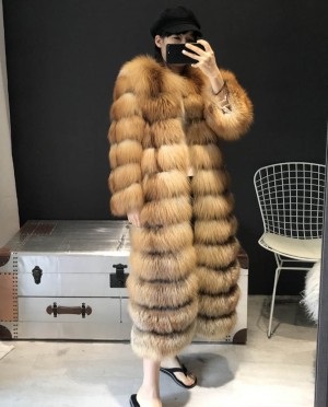 Red Fox Fur Coat Long Style in Natural Golden