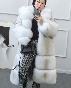 Hooded Long Fox Fur Coat