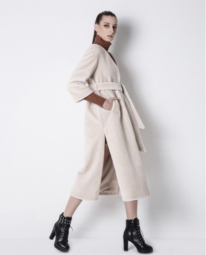 3/4 Length Belt Shearling Sheepskin Coat