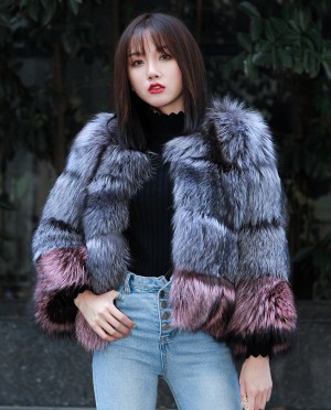 Two-tone Silver Fox Fur Cropped Jacket