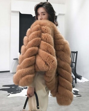 V-striped Fox Fur Jacket