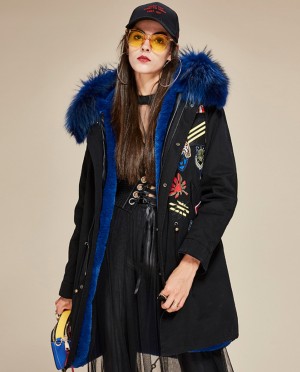 Raccoon Fur Trimmed Hooded Parka with Detachable Liner