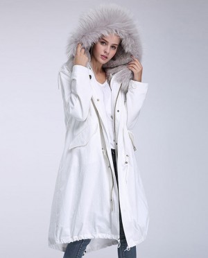 Raccoon Fur Trimming Hooded Parka with Detachable Rex Rabbit Fur Liner