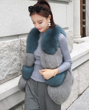 Blue Grey Fox Fur Gilet