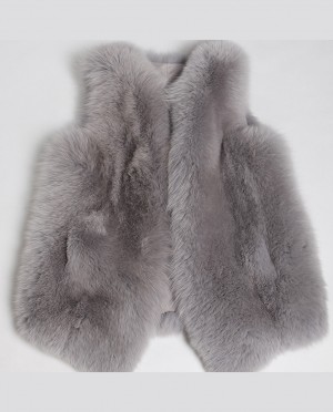 Womens Real Grey Fox Fur Gilet