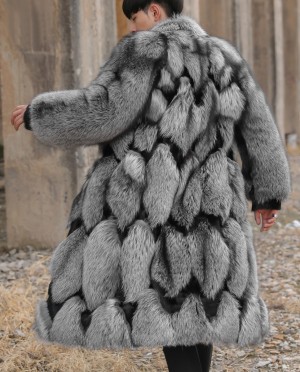 Mens Silver Fox Fur Coat