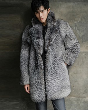 Mens Silver Fox Fur Coat