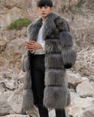 Mens Raccoon Fur Long Coat