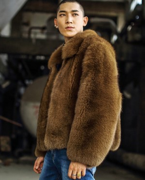 Mens Fox Fur Bomber Jacket