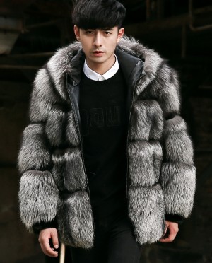 Mens Silver Fox Fur Jacket