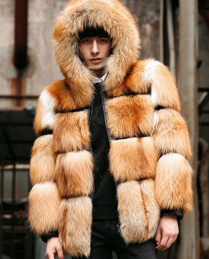 Mens Red Fox Fur Jacket