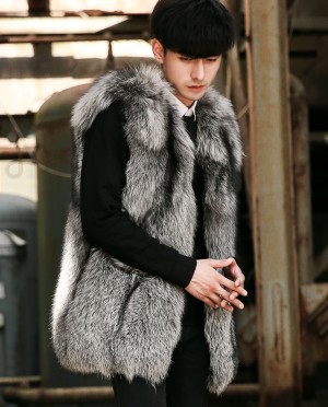 Mens Silver Fox Fur Zipped Vest