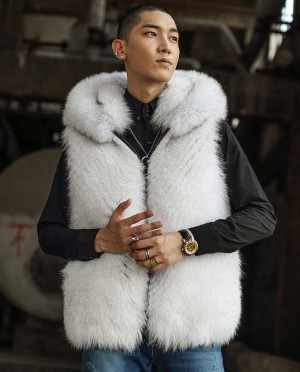Hooded Mens Fox Fur Vest