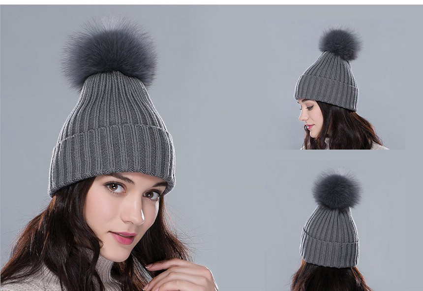 grey fur bobble hat