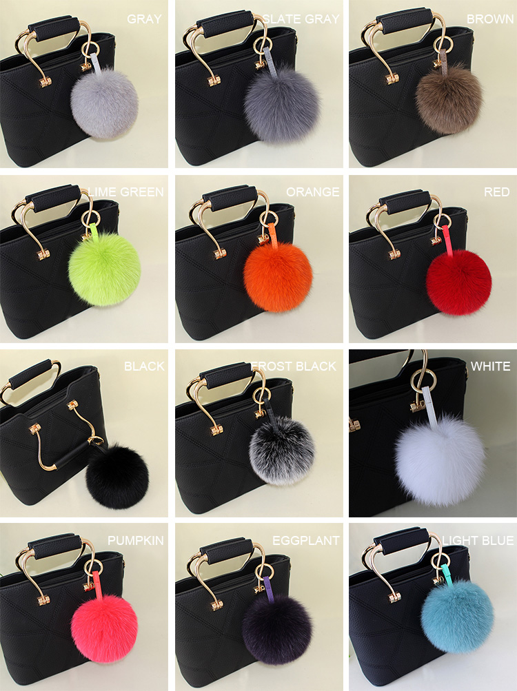 Fox Fur Pompoms Pendant Bag Charm 897 Details 1