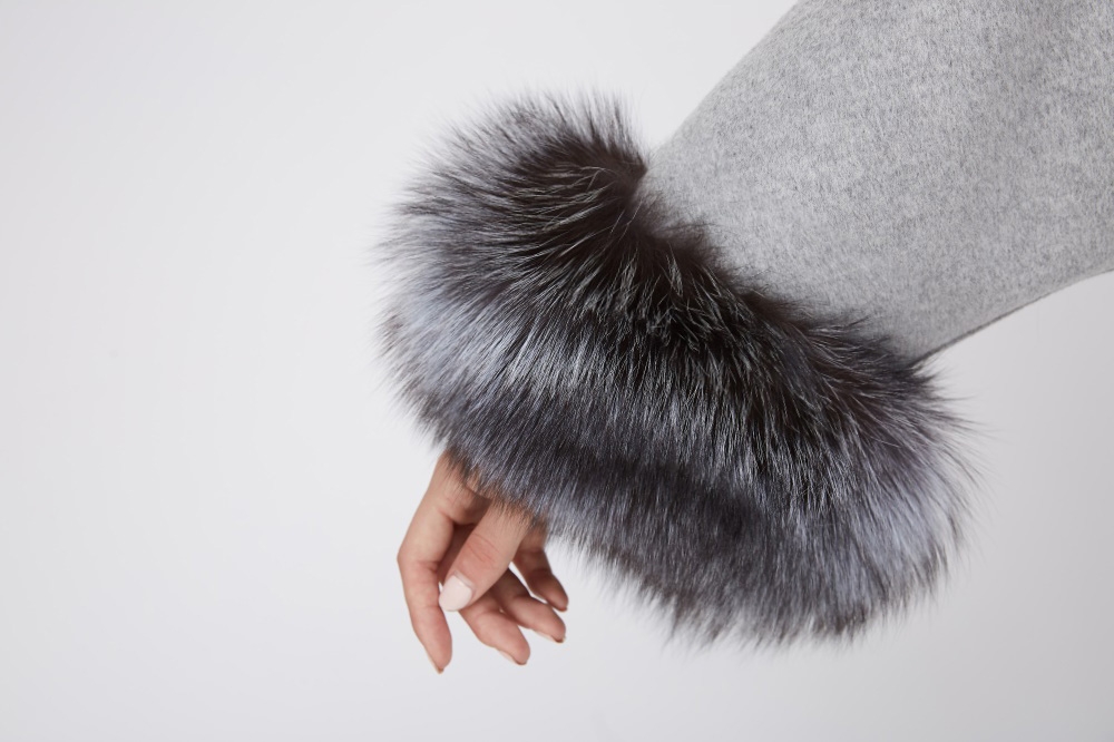 Cashmere Cape Jacket with Silver Fox Fur Trimming 232 Details 3