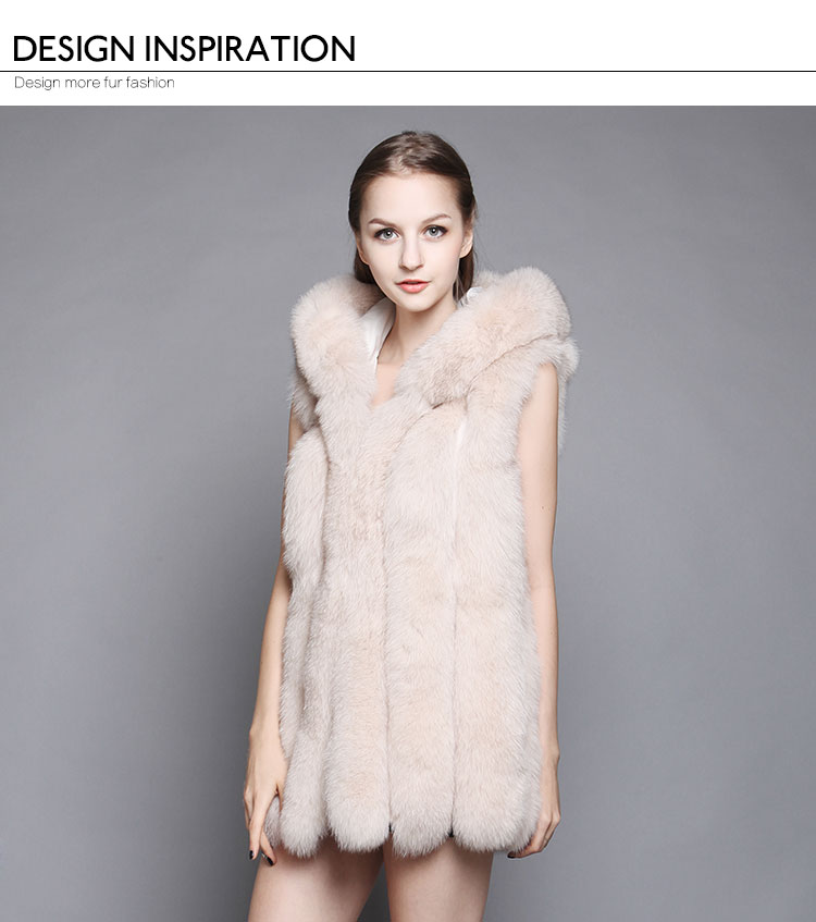 Women's Hooded Fox Fur Vest Waistcoat 01
