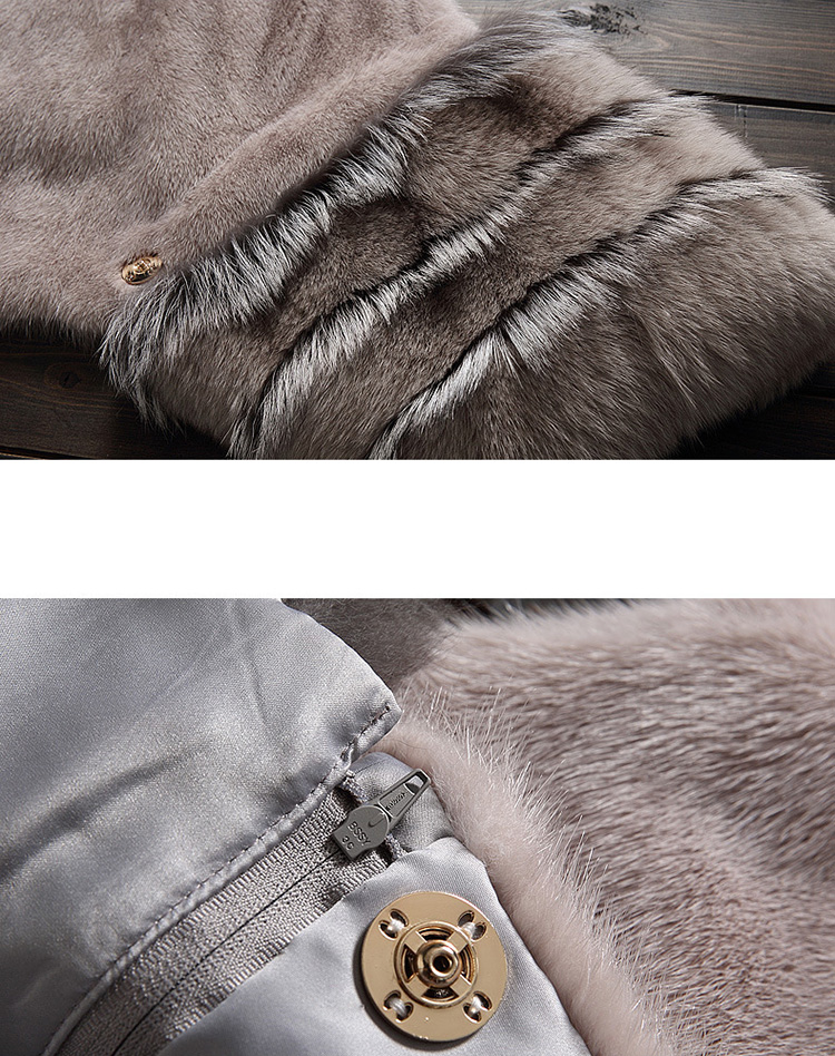 Mink Fur Pullover Poncho with Detachable Silver Fox Fur Cuff 755 Gray Details 7
