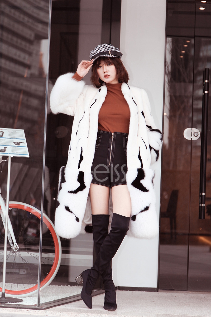 Mink Fur Long Coat With Fox Fur Trim 0094-4