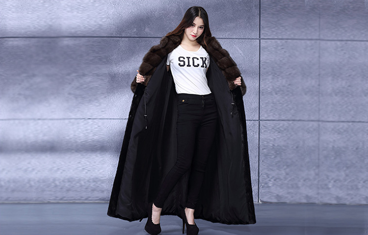 Full Length Mink Fur Coat with Sable Fur Collar 738 Details 5