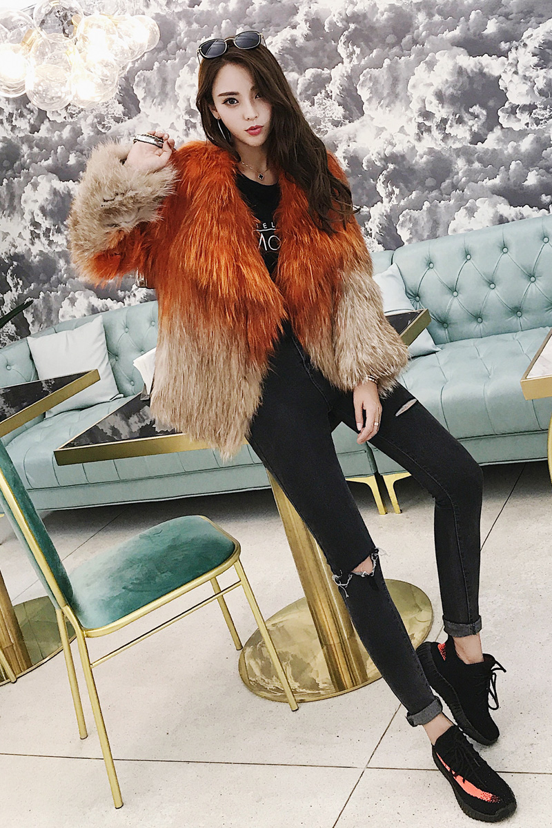 Gradient Color Knitted Fox Fur Jacket 984 Details 1