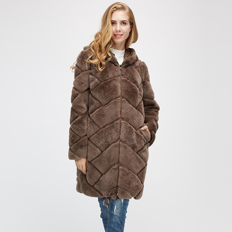 Hooded Reversible Rex Rabbit Fur Jacket with Down Filled 960 Details 9