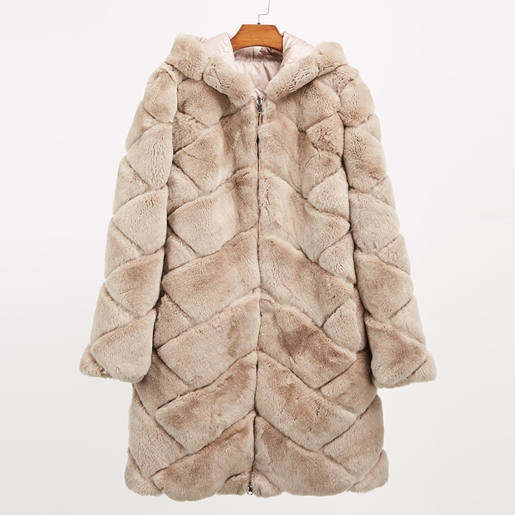 Hooded Reversible Rex Rabbit Fur Jacket with Down Filled 960 Details 23
