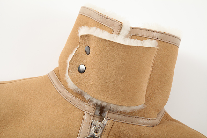 Merino Shearling Sheepskin Cropped Biker Jacket 094 Details 10