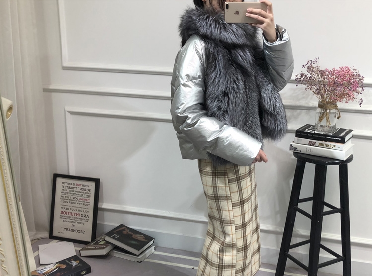 Silver Fox Fur Trimmed Down-filled Cropped Coat Jacket 0023-15