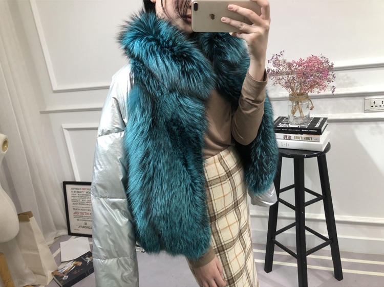 Silver Fox Fur Trimmed Down-filled Cropped Coat Jacket 0023-7