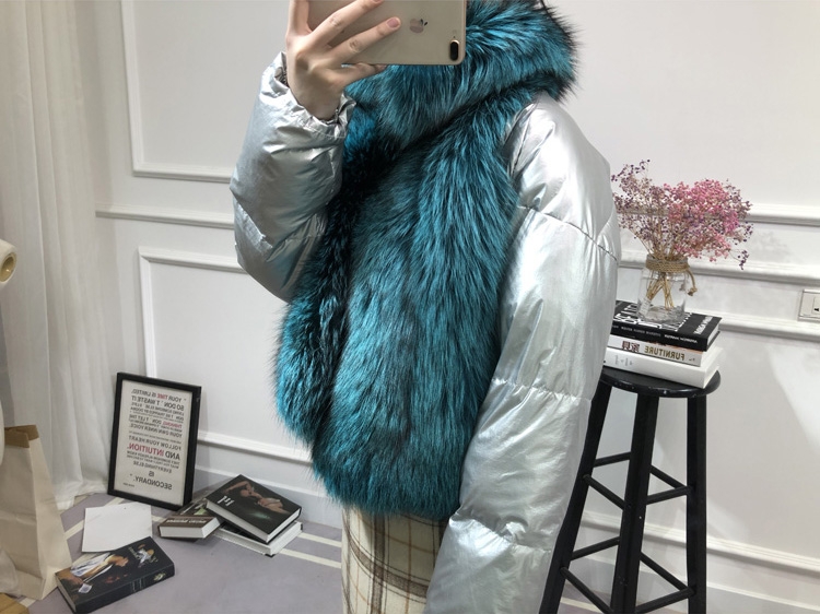 Silver Fox Fur Trimmed Down-filled Cropped Coat Jacket 0023-6
