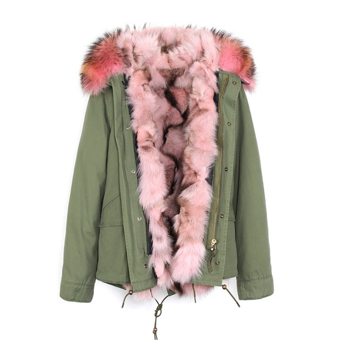 Raccoon Fur Trimmed Hooded Parka with Detachable Fox Fur Liner 116d Details 2