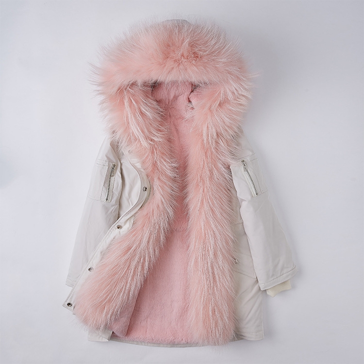 Raccoon Fur Trimmed Hood Down-filled Parka with Detachable Rex Rabbit Fur Liner 253 Color 6