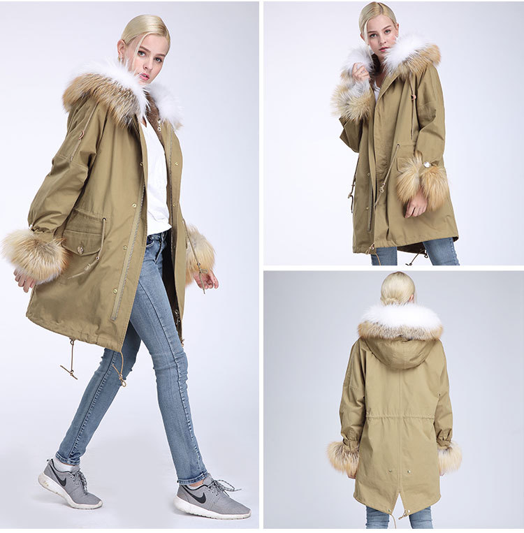Fox Fur Trimming Hooded Parka with Detachable Rex Rabbit Fur Liner 942 Details 7