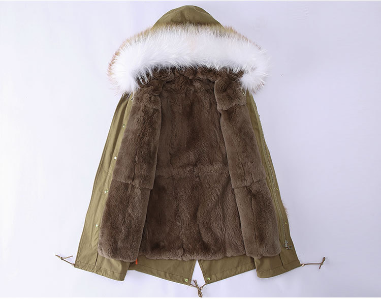 Fox Fur Trimming Hooded Parka with Detachable Rex Rabbit Fur Liner 942 Details 2