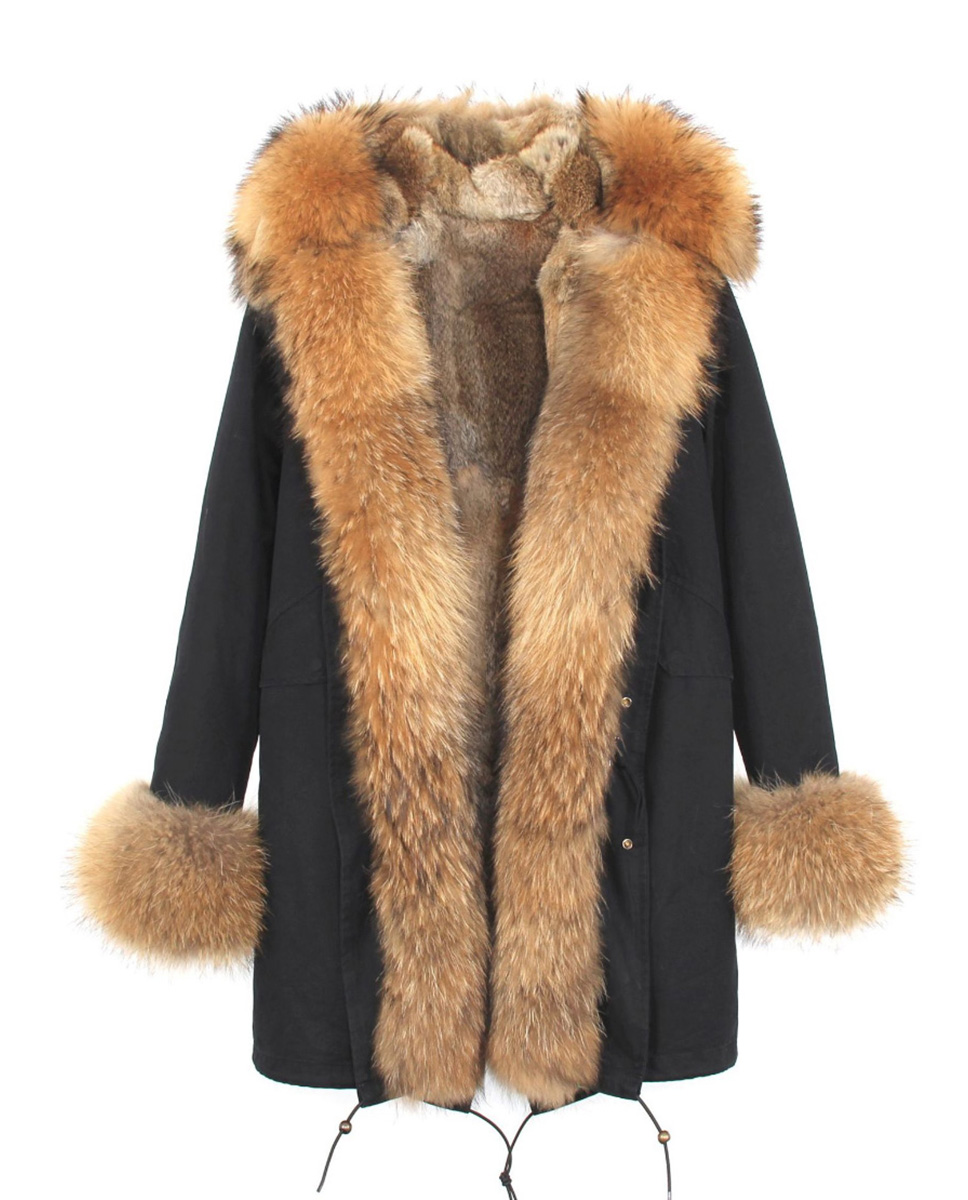 Raccoon Fur Trimmed Hooded Parka with Detachable Rabbit Fur Liner 122 Details 2