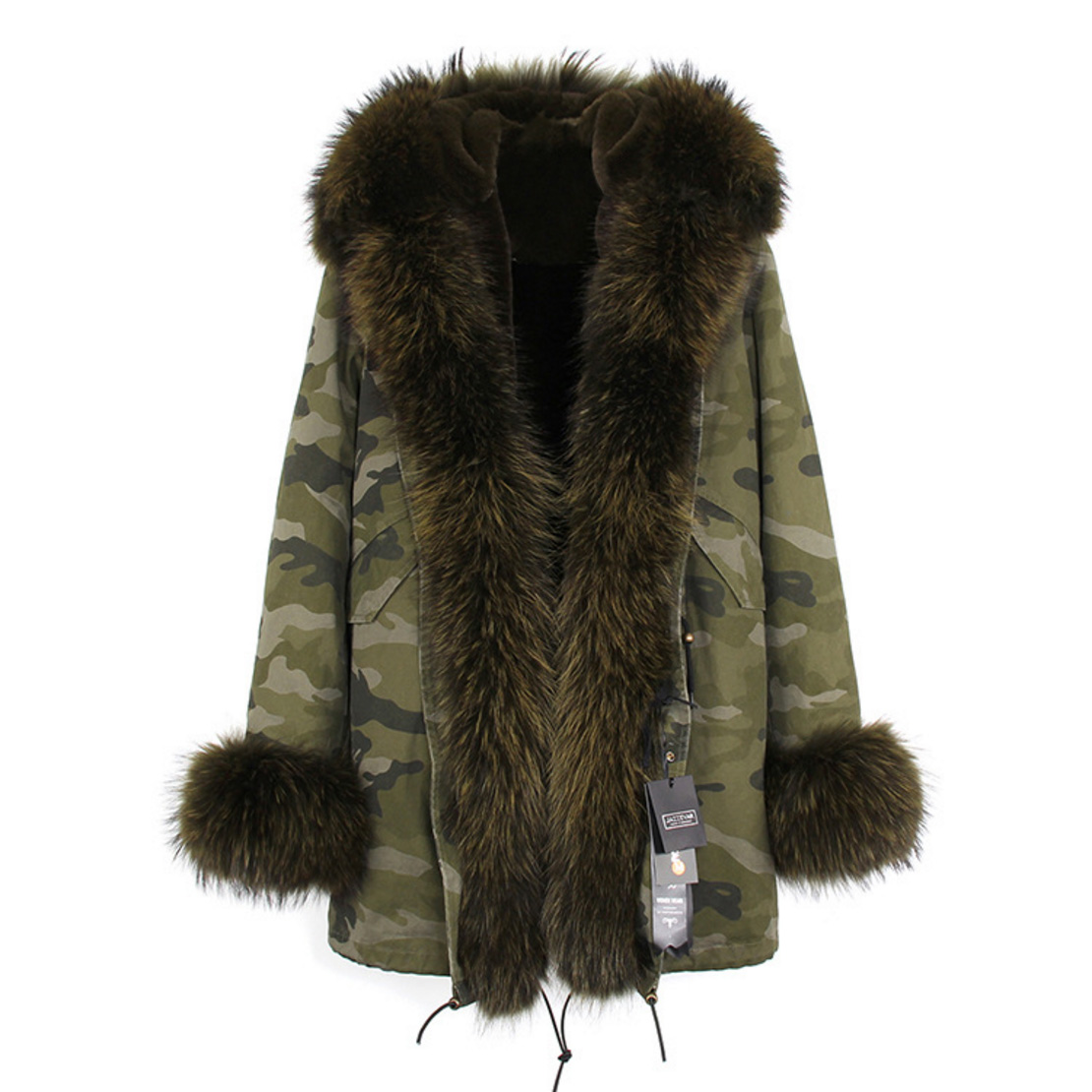 Raccoon Fur Trimmed Hooded Parka with Detachable Faux Rex Rabbit Fur Liner 122b-5