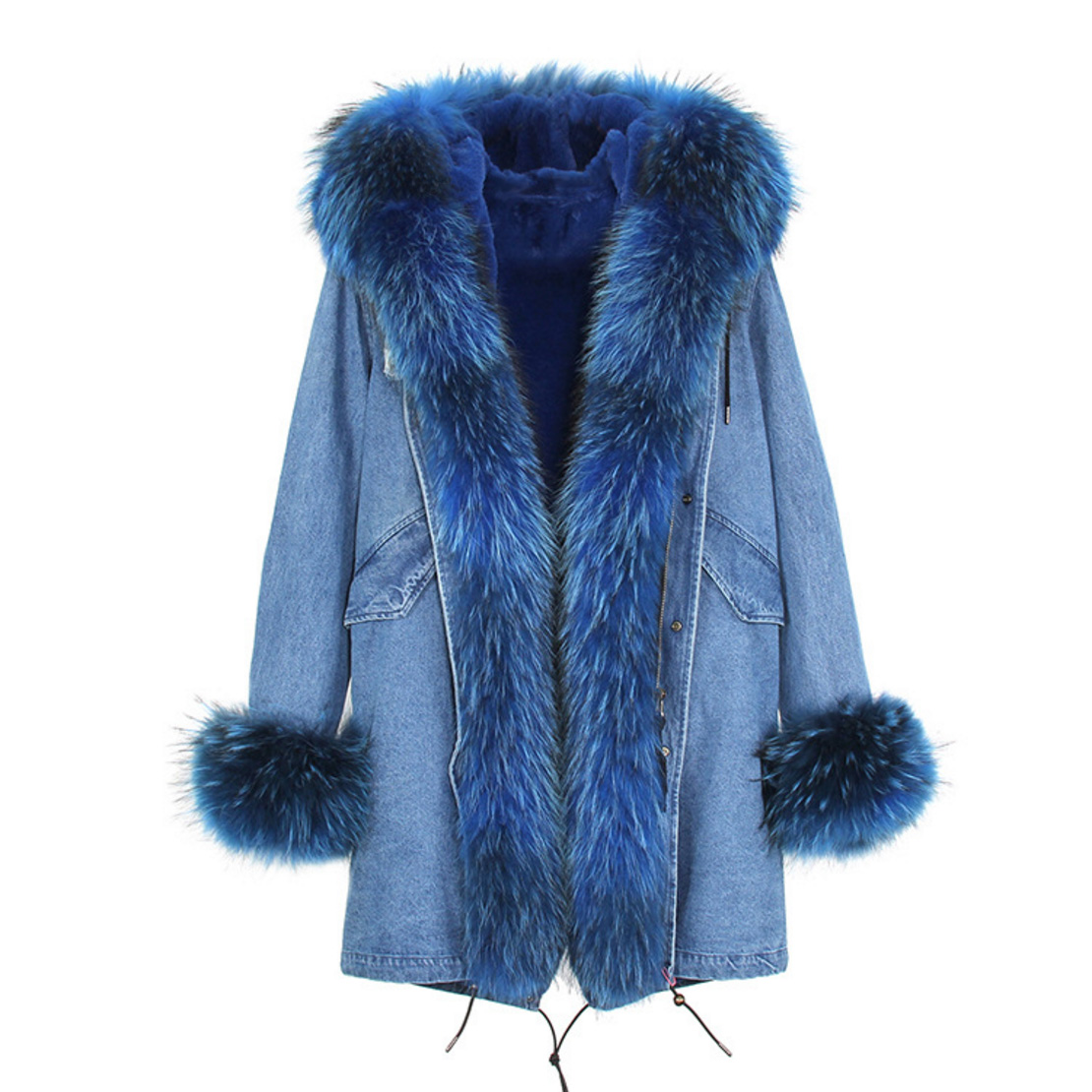 Raccoon Fur Trimmed Hooded Parka with Detachable Faux Rex Rabbit Fur Liner 122b-6