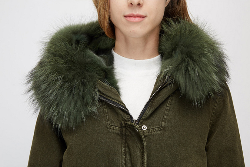 Raccoon Fur Trimmed Hooded Parka with Detachable Fox Fur Liner 938 Details 10