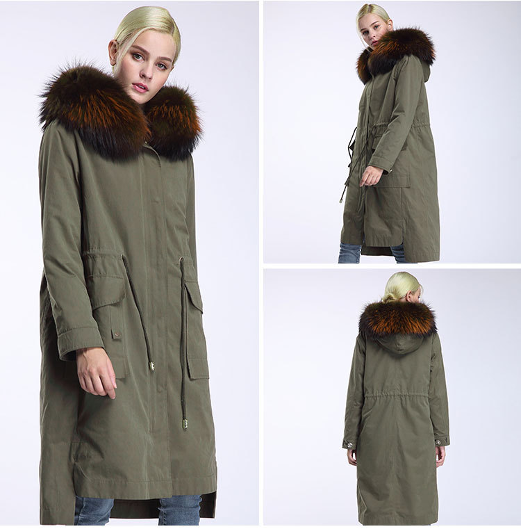 Raccoon Fur Trimming Hooded Parka with Detachable Rex Rabbit Fur Liner 945 Details 11
