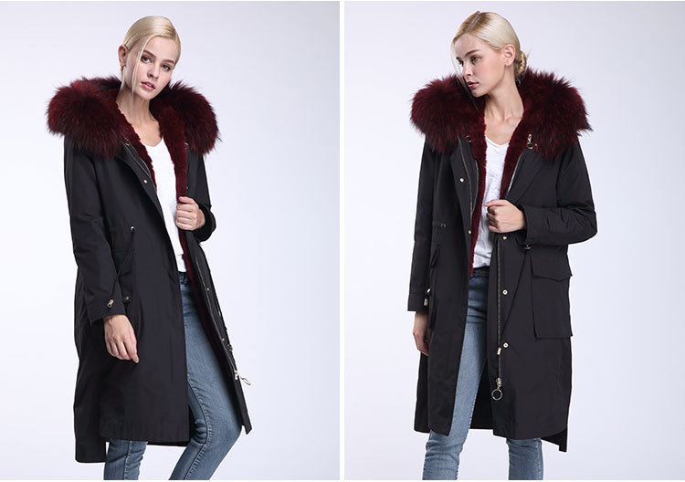 Raccoon Fur Trimming Hooded Parka with Detachable Rex Rabbit Fur Liner 945 Details 6