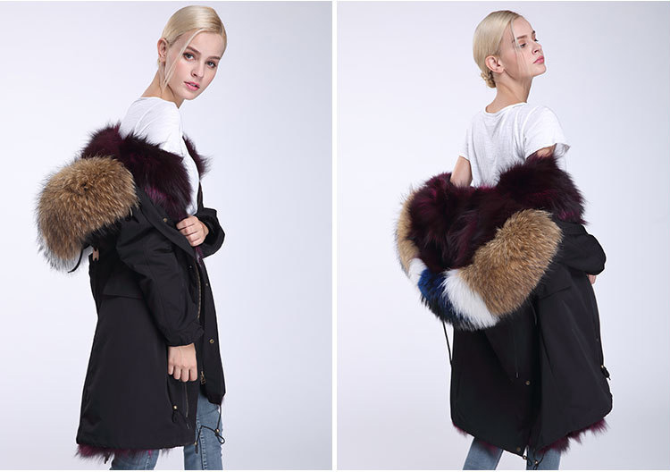 Raccoon Fur Trimmed Hooded Parka with Detachable Fox Fur Liner 946 Details 7