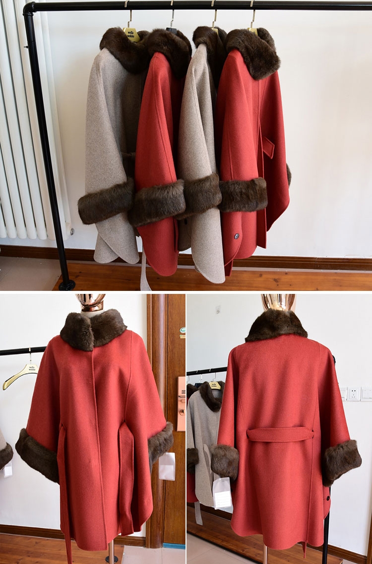 Fox Fur Trimmed Cashmere Poncho 338-2