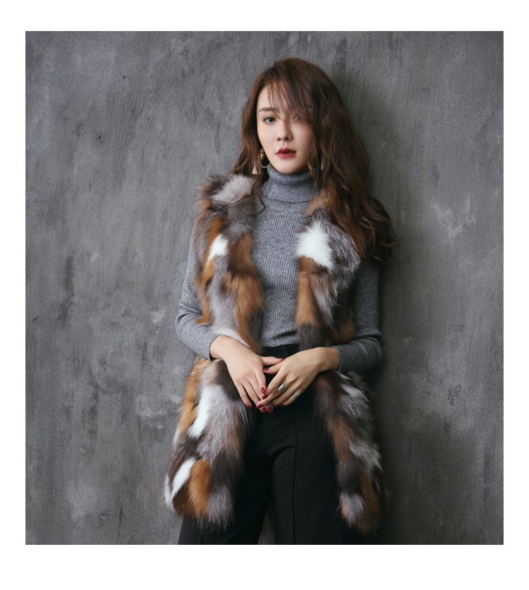 Multicolor Fox Fur Vest Waistcoat 001 Details 1