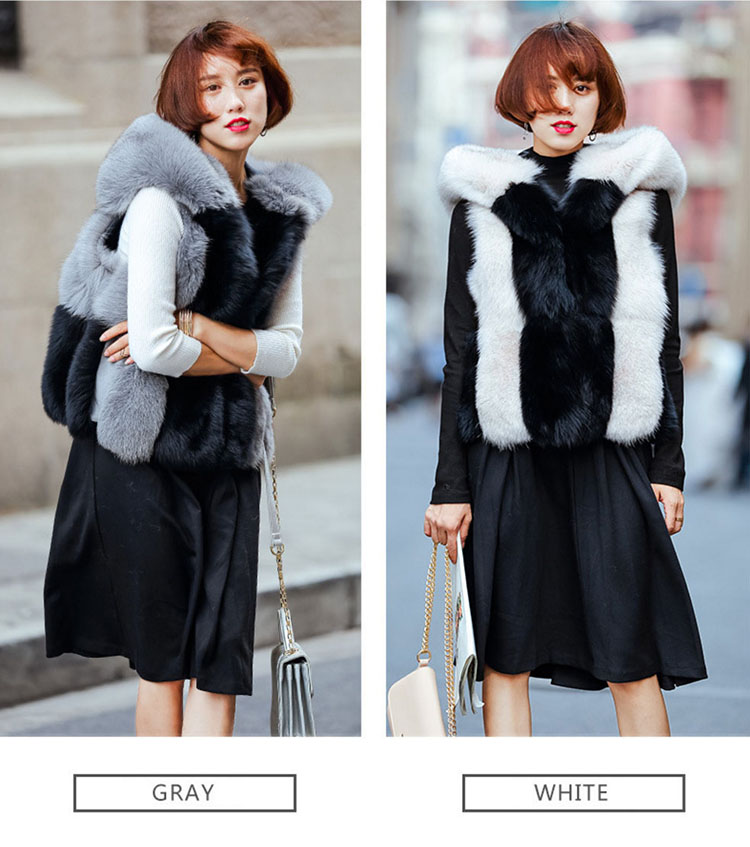 Two-tone Hooded Fox Fur Vest 692 Details 1