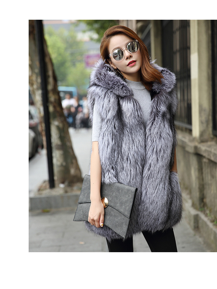 Hooded Silver Fox Fur Vest 993 details 2