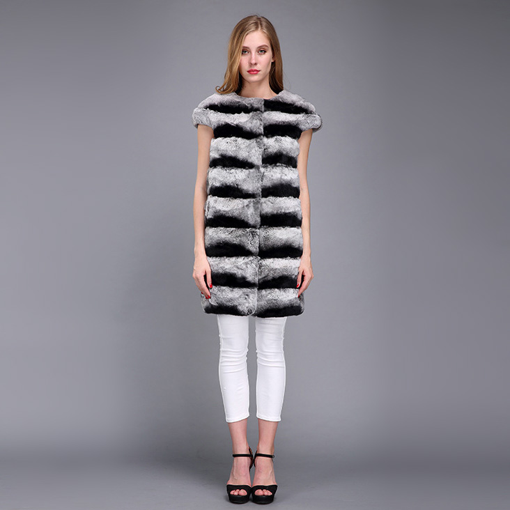 Rex Rabbit Fur Vest with Chinchilla Look 956 Details 1