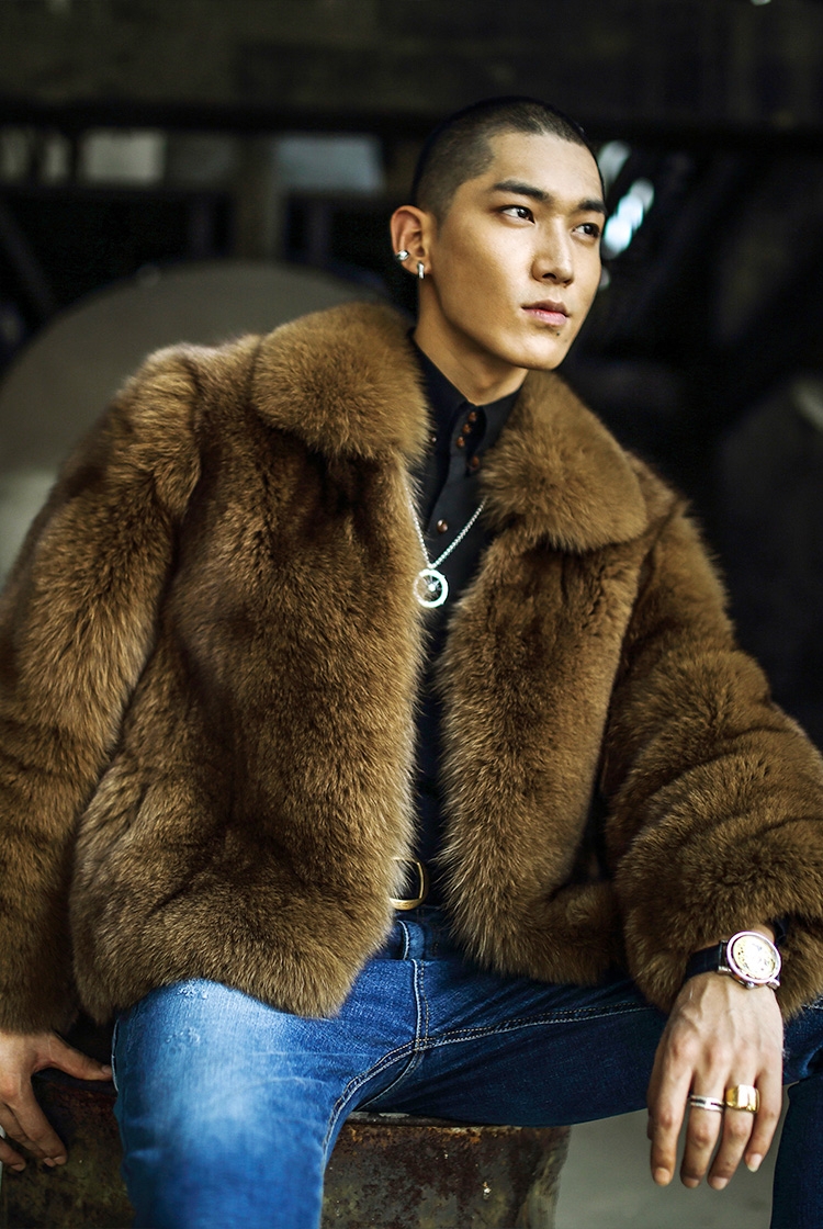 Men's Fox Fur Bomber Jacket 387-3