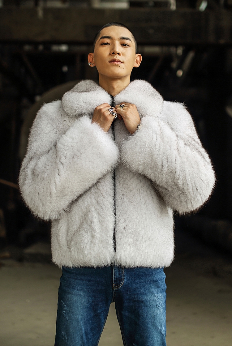 Men's Fox Fur Bomber Jacket 388-1
